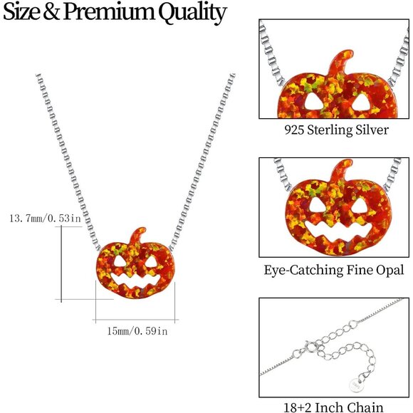 Halloween Ghost Pumpkin Opal Necklace, 925 Sterling Silver White Orange Fire Opa - Picture 6 of 6